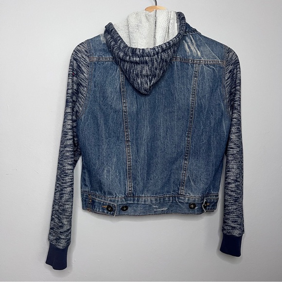 Bee & Ceci Los Angeles Blue Girls Jean Jacket Knit Sleeves Size Medium - Picture 3 of 6